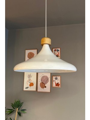 Feyza Design 45 cm Çap Beyaz Ahşap Sarkıt Avize, Modern ve Şık Tasarım