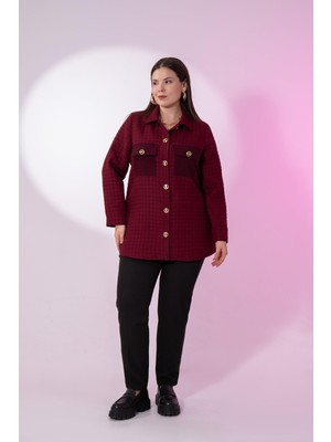 Roxxlen 3330725 Büyük Beden Düğme Detaylı Kapitone Ceket Bordo