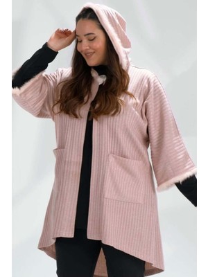 Roxxlen Büyük Beden Kol-Yaka Kürklü Hırka