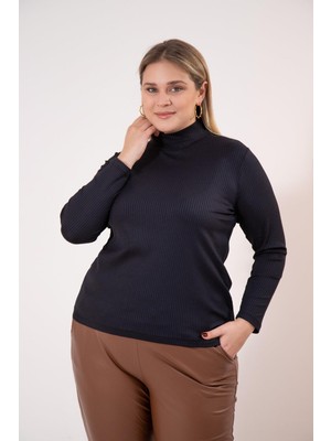 Roxxlen 1220626 Büyük Beden Fitilli Balikçi Yaka Kadın Bluz Siyah