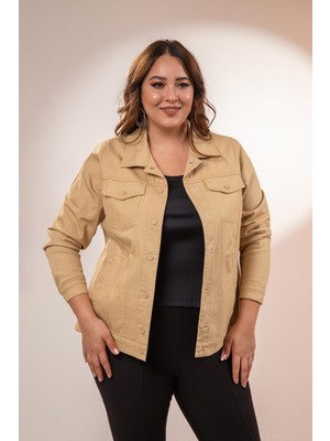 Roxxlen Büyük Beden Çıtçıt Gabardin Ceket