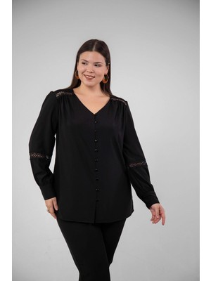 Roxxlen Büyük Beden Dantel Şeritli Bluz