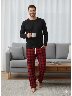 Pijaluks Pijalüx Tek Alt Ekose Kalın Poplin Kışlık Ev Pantalonu