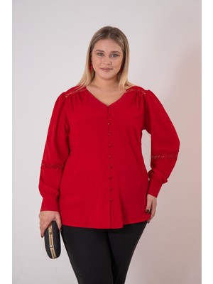 Roxxlen Büyük Beden Dantel Şeritli Bluz