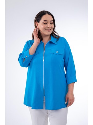 Roxxlen Kadın Büyük Beden Fermuar Detaylı Gömlek 111967