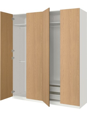 Hobiurun PAX gardırop, beyaz-meşe görünümlü, 200x60x236 cm