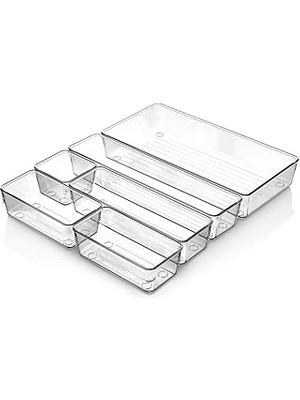 Tuncel Store Mallart® 6'lı Şeffaf Çekmece Düzenleyici Seti – Plastik Organizer Kutular | Makyaj, Ofis, Mutfak ve