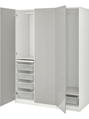 Hobiurun Pax Gardırop, Beyaz-Parlak Cila Açık Gri, 150X60X201 cm