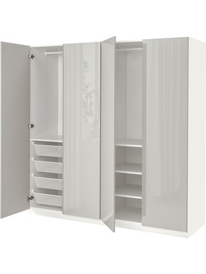 Hobiurun PAX gardırop, beyaz-parlak cila açık gri, 200x60x201 cm
