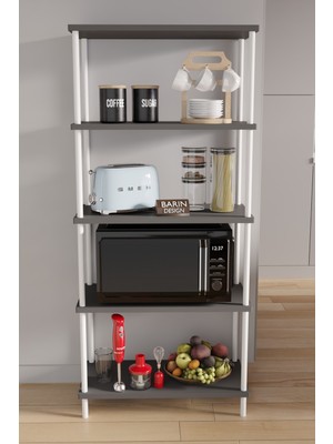 Barin Design 5 Raflı Çevir Kur Modern Metal Gövdeli Raf | Mutfak, Kiler, Depo Kullanımına Uygun Açık Dolap