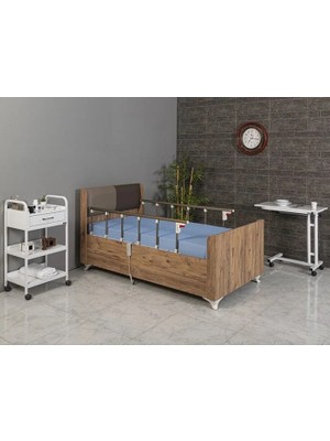 Baymedikal 2 Motorlu Kumandalı Elektrikli Hareketli Hasta Karyolası Ortopedik Yatak Ahşap Panelli 5308