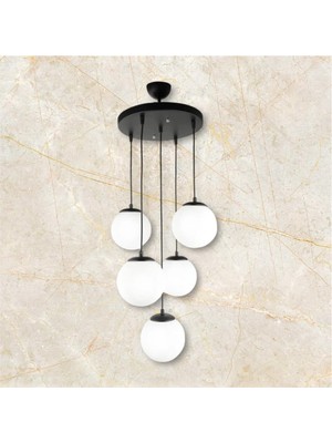 Feyza Design Şık Rustik Avize, Beyaz Cam, Modern ve Zarif Tasarım, 5'li Set