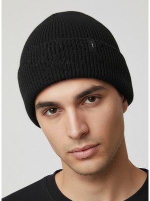 Balkonda Klasik Bere Polar Astarlı Soğuktan Koruyucu Soft Dokuma Unisex Koyu Siyah