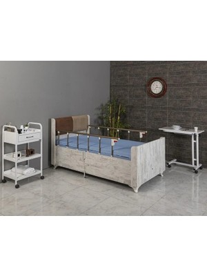 Baymedikal 2 Motorlu Kumandalı Elektrikli Hareketli Hasta Karyolası Ortopedik Yatak Ahşap Panelli 5305