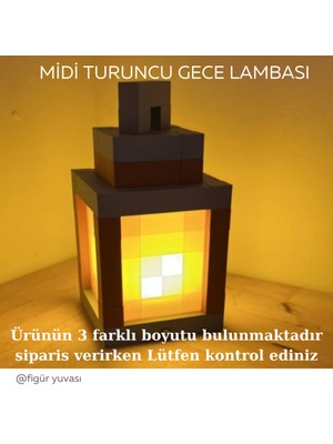 Feyza Design Midi Turuncu Minecraft Temalı Gece Lambası, Figür Yuvası ile Şık Dekorasyon