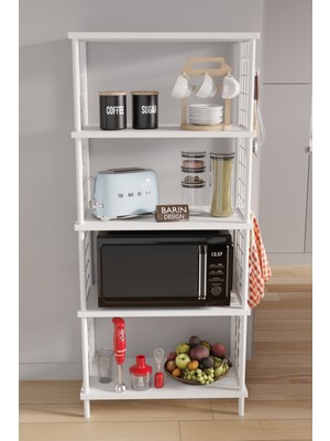 Barin Design 5 Raflı Çevir Kur Modern Metal Gövdeli Raf | Mutfak, Kiler, Depo Kullanımına Uygun Açık Dolap