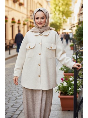 Lale Butik Düğme ve Cep Detay Ceket 32412 Ekru