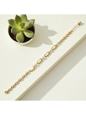 Nova Grup Zirkon Taşlı Ataç Model 14 Ayar Altın Bileklik