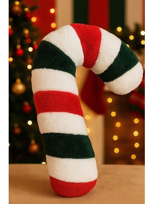 Moon Toys Yılbaşı Baston Şeker Yastık Dekoratif Peluş Kırmızı Beyaz Yeşil 40 cm
