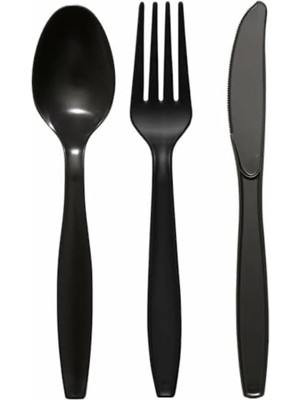 Storemax Plastik Lüks Çatal-Kaşık- Bıçak 3 Lü Siyah Siyah Set 100 Lü