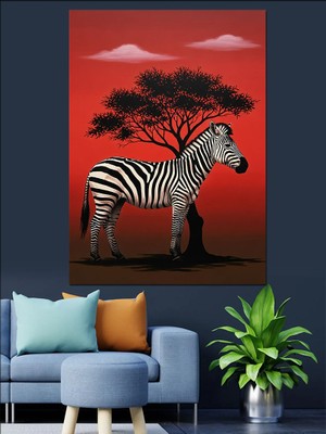 Karizma Tablo Zebra Kırmızı Arka Plan Dekoratif Kanvas - Mdf Ahşap Tablo