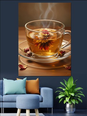 Karizma Tablo Sıcak Çay Keyfi Fincan Dekoratif Kanvas - Mdf Ahşap Tablo