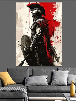 Karizma Tablo Kırmızı Fon Savaşçı Dekoratif Kanvas - Mdf Ahşap Tablo