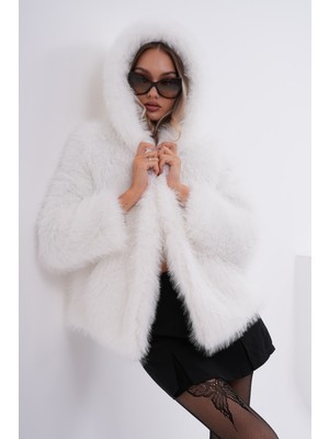 Navy Kapüşonlu Kürk Ceket