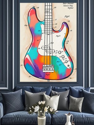 Karizma Tablo Canlı Renkli Bass Gitarı Çalmak Dekoratif Kanvas - Mdf Ahşap Tablo