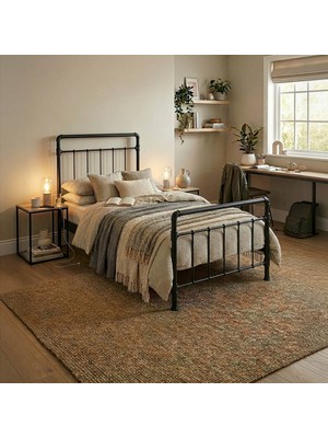 Odin Tek Kişilik Metal Karyola-Siyah (Ahşap Latalı)