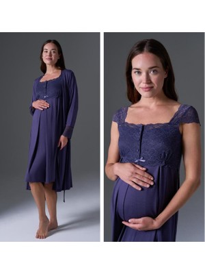 Birolgaye 1764 Lacivert Hamile Lohusa Gecelik Sabahlık Tk