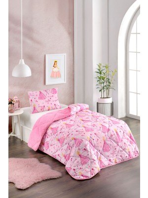 Ely Parker Renkli Desenli Tek Kişilik Yorgan Peluş Çift Taraflı Yastık Kılıflı (Çarşafsız) Kız Çocuk