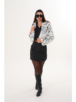 Navy Crop Boy Basic Yaka Tüylü Ceket