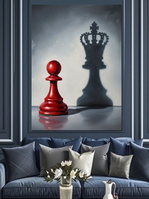 Karizma Tablo Kırmızı Satranç Tahtası Şah Dekoratif Kanvas - Mdf Ahşap Tablo