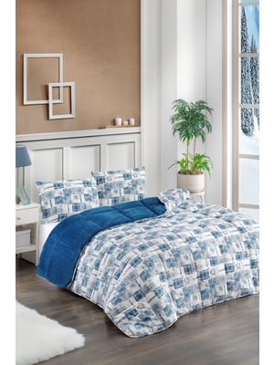 Ely Parker Renkli Desenli Tek Kişilik Yorgan Peluş Çift Taraflı Yastık Kılıflı (Çarşafsız) 03