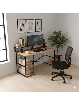 Tridihome Çalışma Masası Kitaplıklı Raflı Metal Ayaklı Ev Ofis Genç Öğrenci Bilgisayar Masası