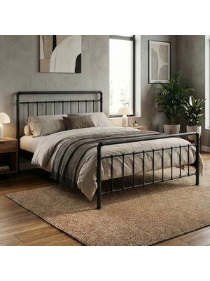 Unimet Odin Metal Karyola - Siyah - Konik Geçme - Konfor Destekli Latalı - 140x190/140x200/160x200/180x200