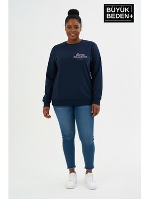 Superlife Kadın Büyük Beden Unified Collective Baskılı Bisiklet Yaka Sweatshirt SPR26BSWK956-10