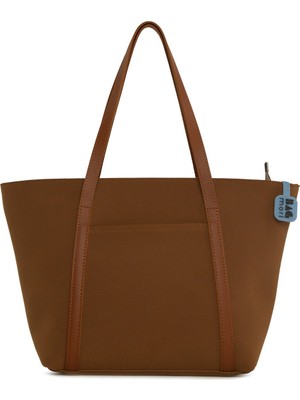 Bagmori Taba Deri Şeritli Cepli Fermuarlı Nubuk Tote Çanta