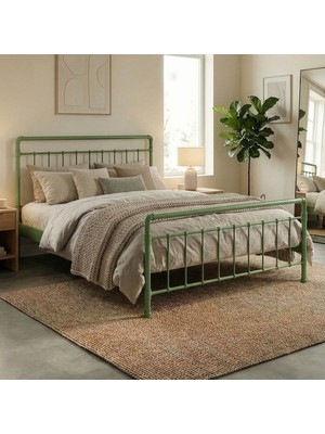 Unimet Odin Çift Kişilik Metal Karyola-Yeşil (Ahşap Latalı)