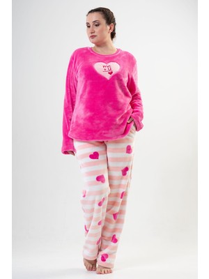Vienetta Kadın Büyük Beden Kışlık Welsoft Kumaş Yumuşak Dokulu Uzun Kollu Pijama Takımı C7T1N1202