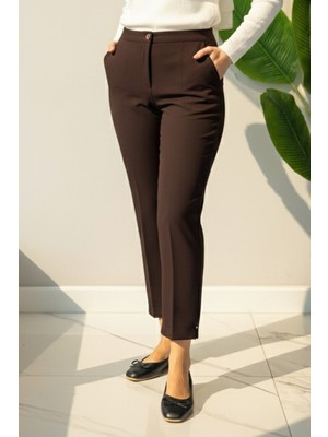Lale Butik  Kadın Bilek Boy Kumaş Pantolon 01 Kahverengi