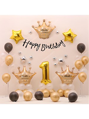 Düvenci Ticaret Yaş Seçenekli Gold Siyah Temalı Doğum Günü Balon Seti