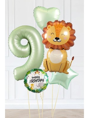 Düvenci Ticaret Safari Tema Doğum Günü Yaş Balonlu Retro Yeşil Safari Balonları Sevimli Aslan Parti Seti