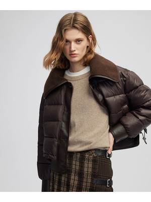 İpekyol Kadın Geniş Yakalı Kahverengi Şişme Mont IW6250012314074 Uzun Kol Oversize Kesim