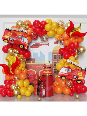 Düvenci Ticaret Itfaiyeci Tema Balon Çelenk Kemer Kırmızı Sarı Turuncu Konfeti Lateks Balon