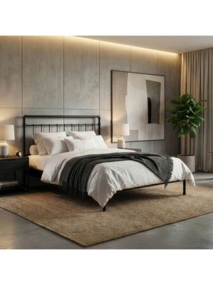 Odin-S Çift Kişilik Metal Karyola-Siyah (Ahşap Latalı)