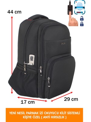 Yeni Nesil Parmak Izi Okuyucu Kilit Sistemli Unisex Siyah Laptop Sırt Çantası 14"-15,6" inç Dada 13