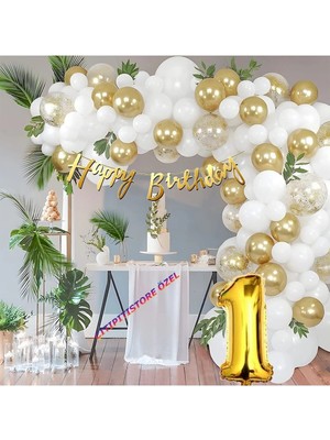 Düvenci Ticaret Çıtıpıtıstore 1 Yaş Balon Zinciri Seti Gölge Altın Balon Set