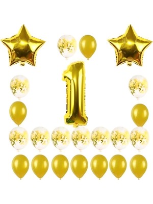Düvenci Ticaret 1 Yaş Altın Yıldızlar Balon Set